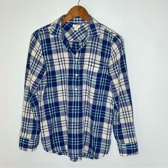 J.Crew Women's Popover Crinkle Plaid Top - Picture 2 of 7